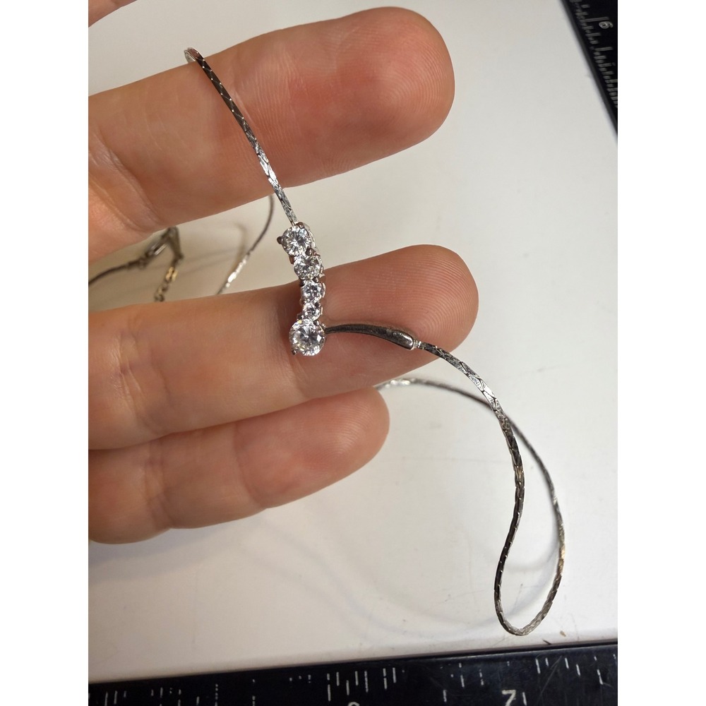 Silver Tone Graduated Crystal Chevron Pendant Necklace Flat Link Chain 17 Inch